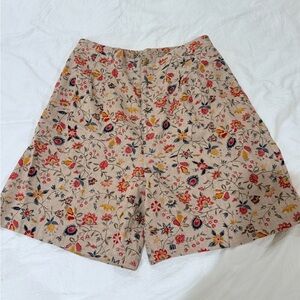 Bechamel Sz 12 Shorts Linen Blend Hight Rise Beige/Multi Floral Pockets elastic